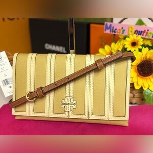 🆕TORY BURCH McGraw Canvas Panel Wallet Crossbody Bag 💯Authentic🔥